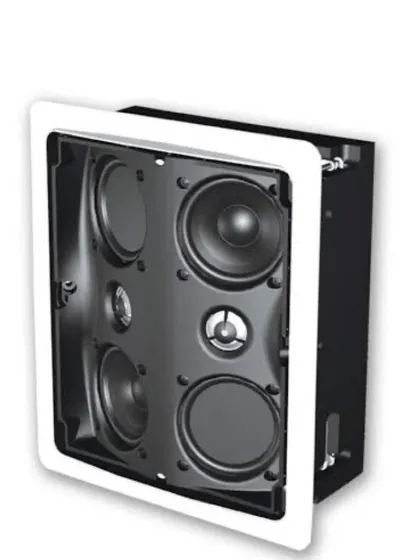 For a completely invisible audio solution, we install high-performance in-wall speakers like this model from Definitive Technology. Once installed and painted, they disappear into the wall, providing immersive sound without any visual footprint.
