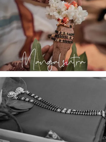 A detailed shot focusing on the Mangalsutra, a sacred and symbolic element of the Hindu wedding ceremony.