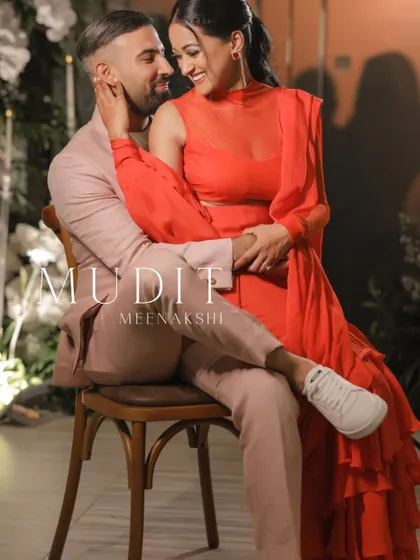 An intimate and romantic portrait of the couple at their engagement or reception event in Thailand.