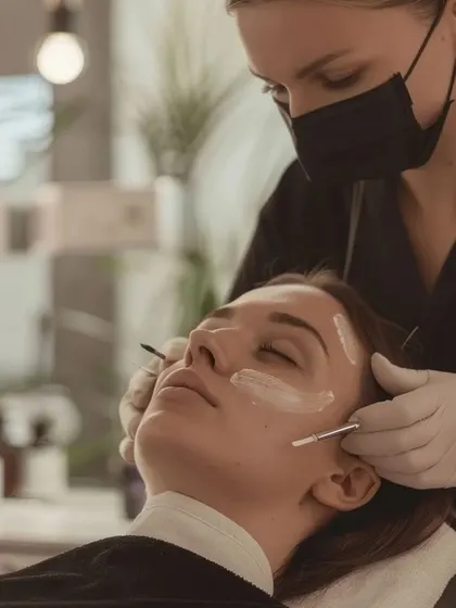 Here, one of our expert therapists applies a treatment mask with precision. We ensure every step of your facial is performed with the utmost care and hygiene for a seamless, rejuvenating experience.