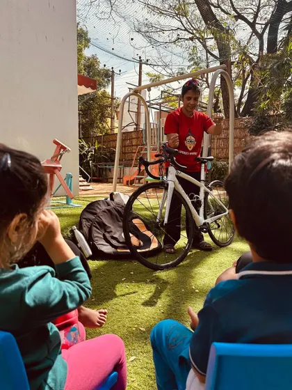 The children listen intently during the cycling session. Bringing in community members who are passionate about a topic is a wonderful way to inspire our learners and broaden their horizons.