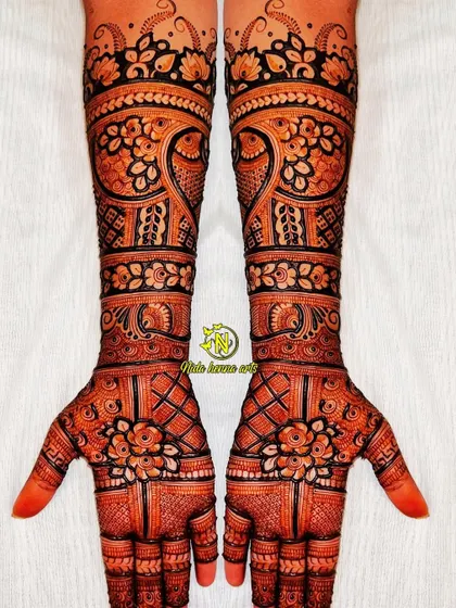 This is a basic Indian bridal design that I demonstrate for my students. It combines traditional elements like paisleys, florals, and checks into a full, beautiful composition.