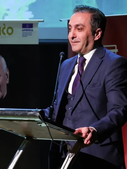 The Ambassador of Armenia to India speaking at the tribute event for Charles Aznavour. Our cultural events are often held in collaboration with embassies and international partners.