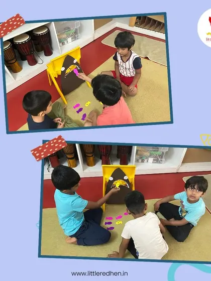 A group of boys works together to feed the hungry shark, taking turns tossing fish into its mouth. It's a great activity for practicing sharing and teamwork.