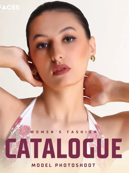 A classic beauty shot, with the model's hands framing her face, ideal for a commercial or beauty portfolio.
