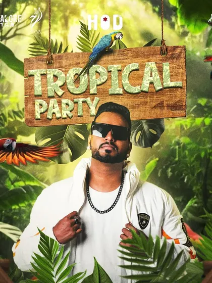 A "Tropical Party" at HOD club. A fun, jungle-themed poster for a night of exotic beats.