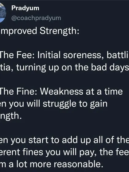 This series expands on my "Fee vs. Fine" philosophy. For everything from improved strength to good mobility, there's an upfront cost (the fee) and a long-term consequence (the fine). Paying the fee of initial soreness and battling inertia is always cheaper than paying the fine of weakness and injury later in life.