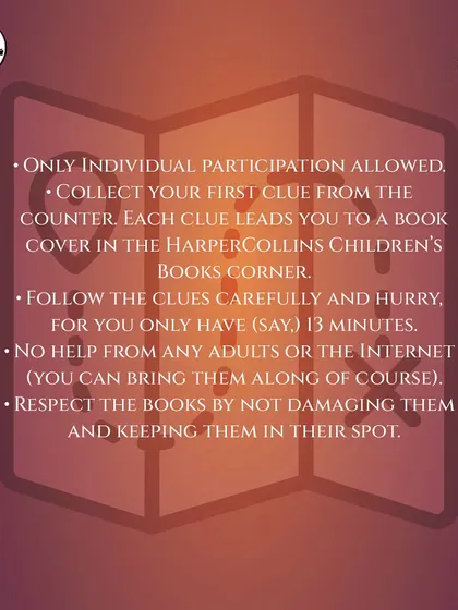 A closer look at the spooky rules for our Halloween book hunt. The challenge was to solve the clues within 13 minutes without any help from adults, making it a true test of their wits.