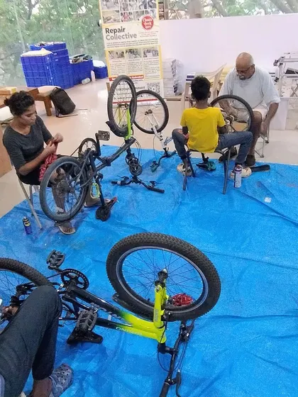 Another shot of our bike repair summer camp, where participants of all ages learn from our mentors. It's a fun, productive way to spend a day.