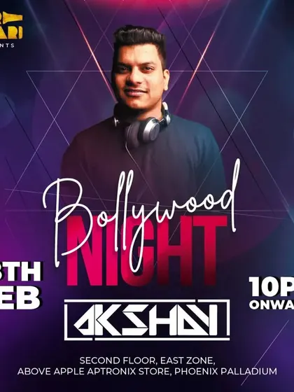 An event poster from one of my packed Bollywood Nights at Phoenix Palladium. I specialize in high-energy Bollywood sets, mixing the latest hits with all-time classics.