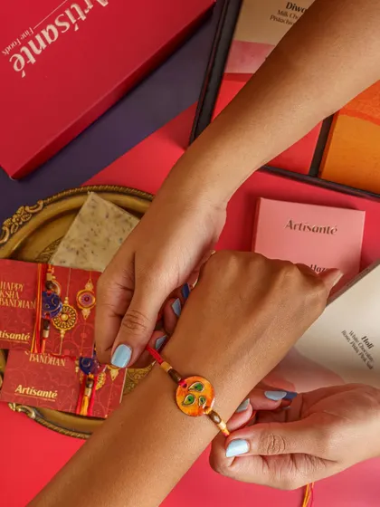 A modern take on Rakhi, featuring artisanal chocolates. This shot shows how we can adapt festive themes to suit contemporary brands while still honoring the tradition.