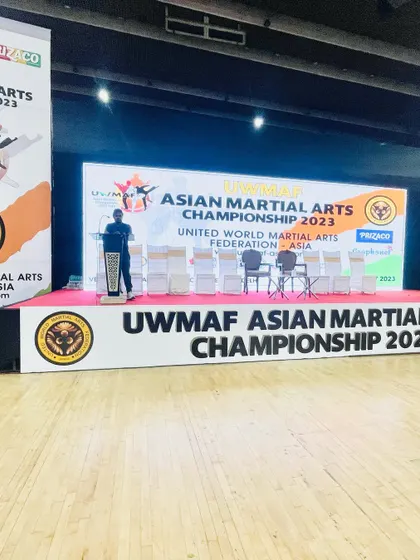 A wider view of the stage at the Asian Martial Arts Championship. Events like these bring together the best talent from across the continent.