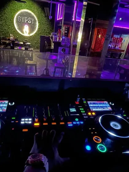 The calm before the storm. This is my view from the console at The Gypsy Pub, fully prepped and ready to kick off the night. A professional setup is key to delivering a flawless music experience.