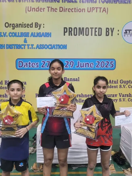 Our three gold medal winners from the 1st UP State Ranking Tournament in Aligarh. Aryaveer Borah, Anokhi Keshari, and Pehel Gupta swept their categories.