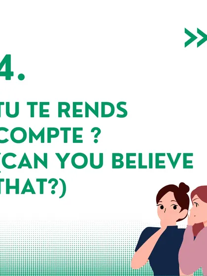 To express surprise, you can use the informal French phrase 'Tu te rends compte?' (Can you believe that?).