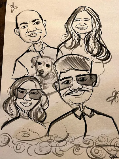 A duplicate of the family and dog caricature.