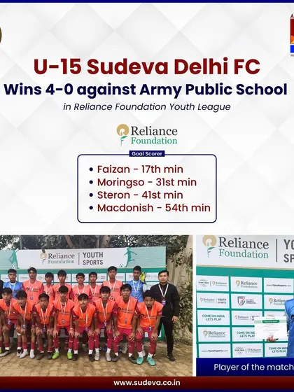 A dominant 4-0 victory for our U15 team in the Reliance Foundation Youth League. With four different goal scorers, this match showcased our team's attacking depth and cohesive play.
