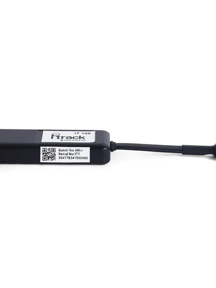 A side view of a GPS tracker, displaying the batch and serial number sticker. This level of detail is important for some B2B clients.