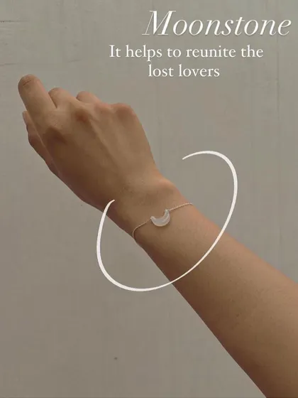 Another view of the White Moonstone Luna bracelet, a stone that helps reunite lost lovers.