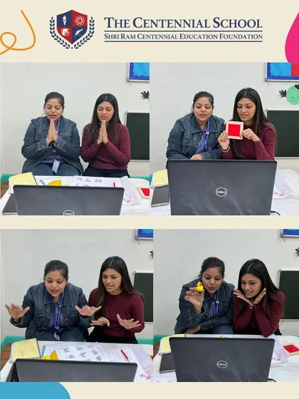 From screens to smiles, our teachers use various props and energetic instruction to teach concepts like shapes and colors during online classes, keeping children fully engaged.