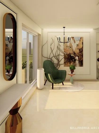 A quiet reading corner featuring a comfortable armchair, sculptural art, and a view to the outdoors. We design these small, intentional moments of comfort throughout the homes we create.