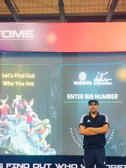 At the "Find Out Who You Are" digital board at the marathon expo. It's all about challenging yourself.