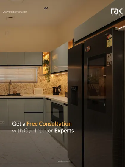 Ready for a free consultation with our interior experts? Let's discuss how we can transform your kitchen into a space like this, with sleek cabinetry, integrated appliances, and perfect lighting.