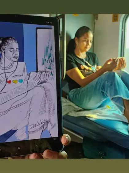 A digital sketch I created on my tablet during a train journey to Dehradun. It's a fun way to capture fellow travelers and practice portraiture on the go.