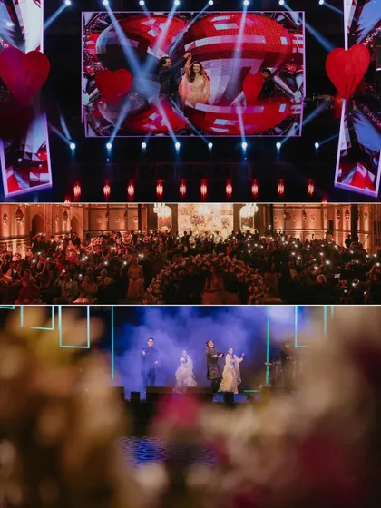 The grand scale of a Sangeet night. From the couple's performance on a massive LED stage to the crowd's reaction, I capture the full spectacle.