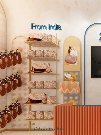 A render of the Zouk store checkout counter, showing how we integrated brand messaging like "From India" directly into the design.