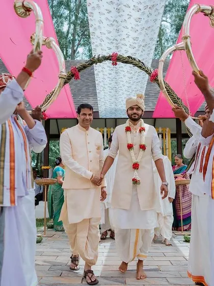 The groom's grand entrance, heralded by traditional musicians. We capture the pomp and ceremony that makes for an unforgettable start to the wedding.