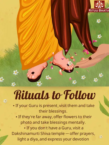 This graphic illustrates the simple rituals one can follow on Guru Purnima. Whether your Guru is near or far, or if you are still seeking a guide, there are ways to connect with the divine teaching energy through simple acts of devotion and respect.
