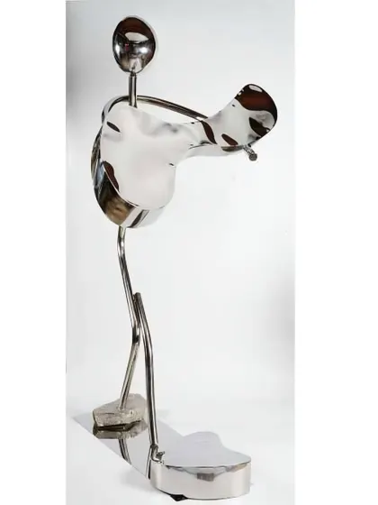 An alternate view of "Serenade in Steel," showing the abstract form of the guitar and the musician's minimalist body.
