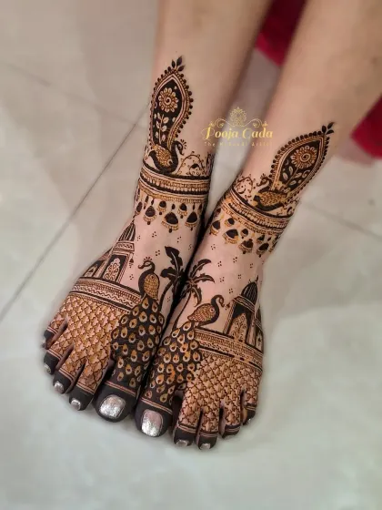 A beautiful design combining peacocks with palm trees, perfect for a destination or beach wedding.