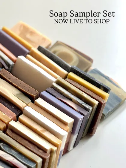 Our Soap Sampler Set is perfect for those who can't decide! This graphic introduces the new customizable bundle, allowing you to try six of our mini soaps.