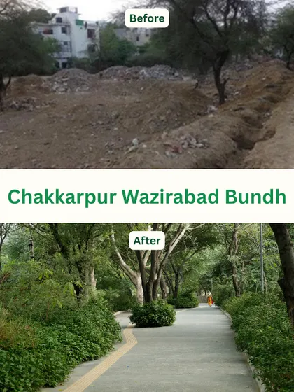 The Chakkarpur Wazirabad Bundh was once a dumping ground for waste. Now, it's a beautiful, shaded walkway, a green artery running through the city that promotes clean mobility and community well-being.