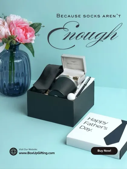 Because socks aren't enough. This Father's Day, upgrade your gift to our Dapper Dad hamper, which includes a tie, cufflinks, a hip flask, and a pen.