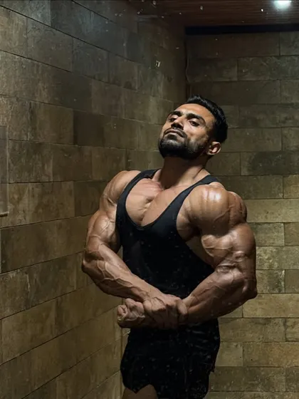 Another side chest pose, showing the arm and shoulder vascularity.