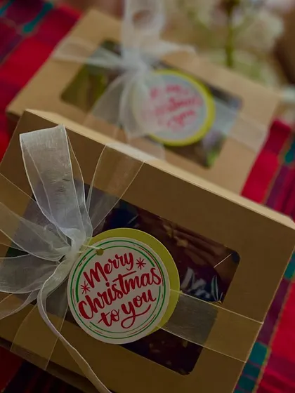 I love preparing these Christmas gift boxes. These contain my popular plum cakes and are perfect for sharing the festive spirit with friends and family.