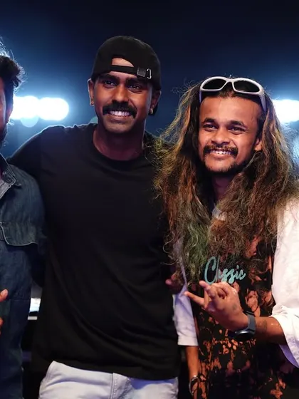 With the DJ FAM and Hemanth, part of Vedan's crew. Teamwork is essential for pulling off these large-scale productions.