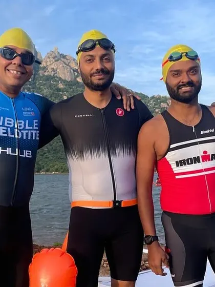 Our triathletes supporting each other before a race. The sense of community and shared experience is a huge part of what makes endurance sports so special.