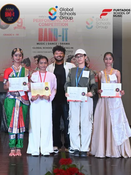 A group of winners from the Bangalore regional round, showcasing the diversity of talent from classical dance to modern hip-hop styles.
