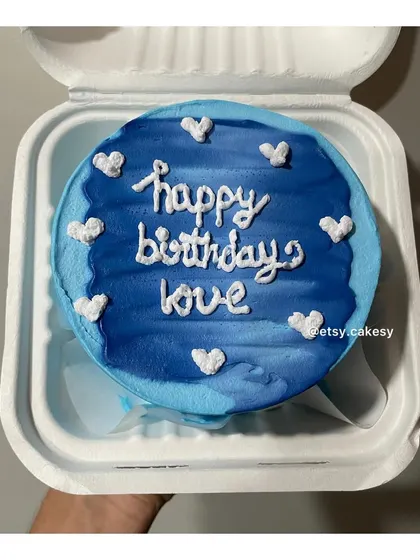 A beautiful blue watercolor effect bento cake for a loved one.