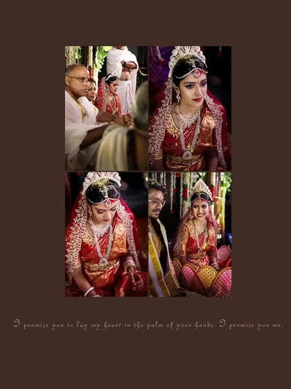 A collage of the bride's portraits during her wedding ceremony, capturing her grace and beauty.