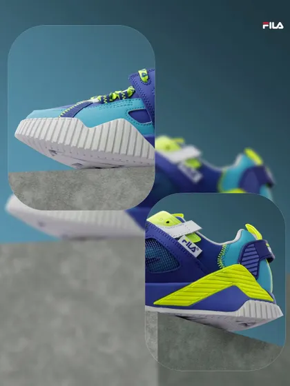 A collage comparing the raw shots with the final edited version of the Fila sneaker ad.