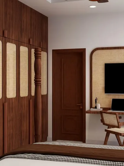 A duplicate of ID 158, showing the functional and stylish TV and study area with its cohesive material palette.