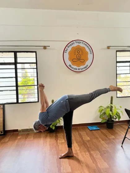 Strength, balance, flexibility, and focus all coming together in Virabhadrasana III (Warrior III). This student demonstrates incredible stability and control.
