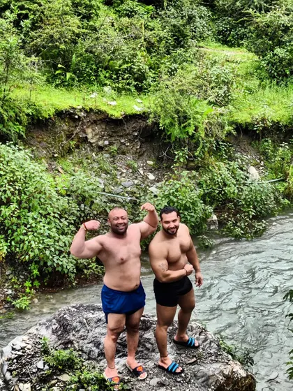 Enjoying some downtime with my brother and fellow powerlifter.