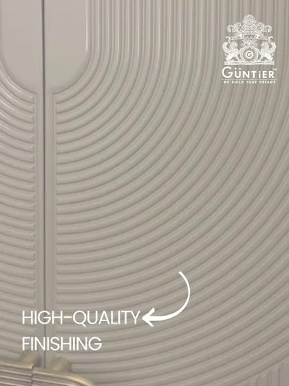 High-quality finishing is what sets our work apart. This close-up shows the flawless execution of a complex, curved CNC pattern on a wardrobe shutter.