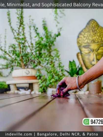 Every detail matters in my work. Here, you can see the care taken in finishing the wooden decking, ensuring a beautiful and durable surface for this minimalist balcony garden.